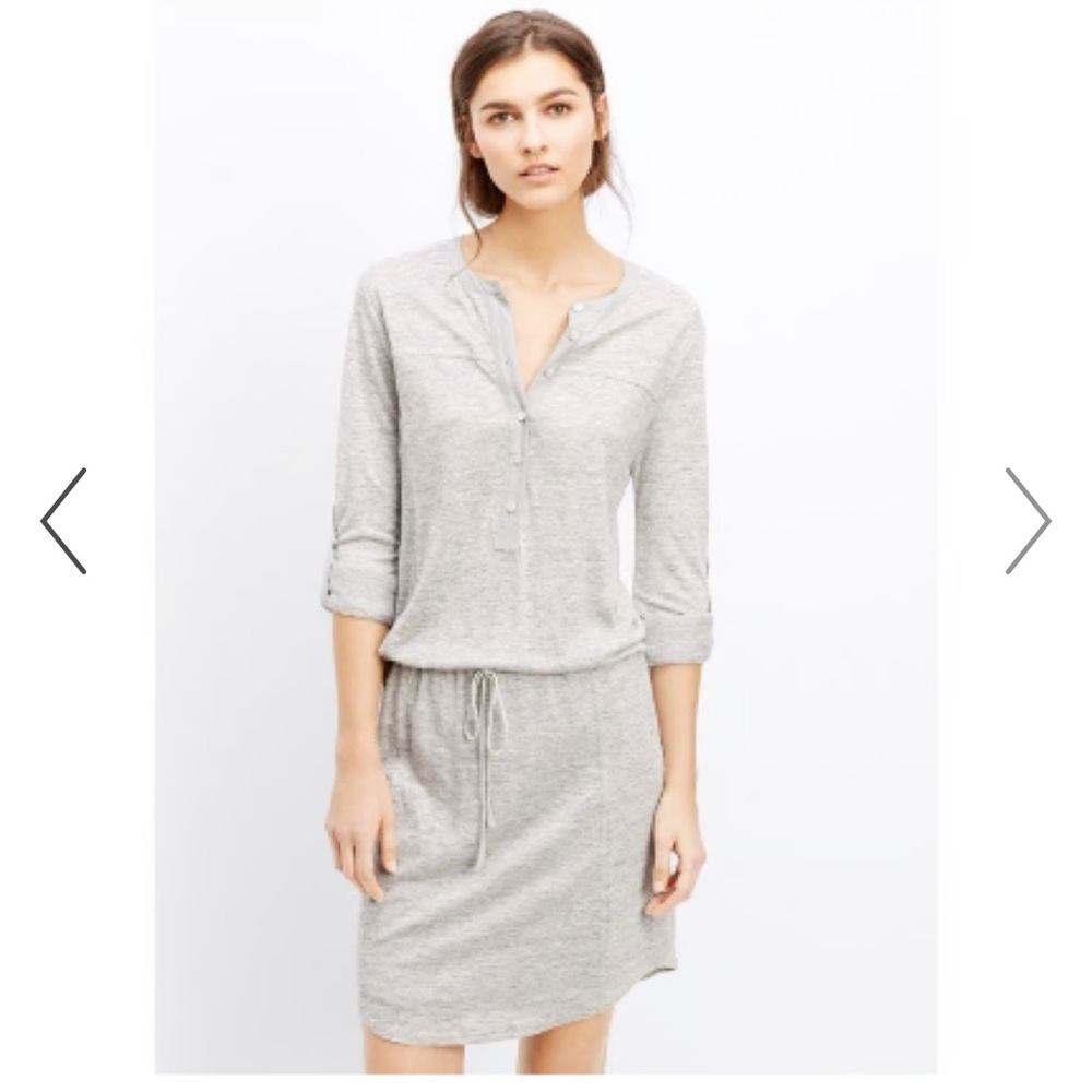 Vince henley linen silk cotton light gray mini lined M drawstring waist dress